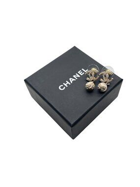 Chanel CC Logo Dangling Earrings Rhinestone Metal Resin